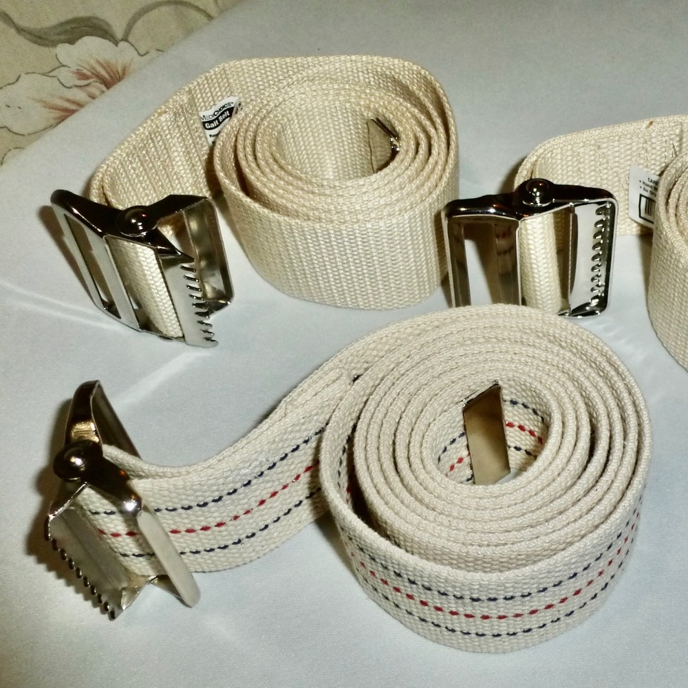 Lot 3 Posey Gait Belts 60”x2” Adjustable Sturdy Hand Washable With Metal Buckles